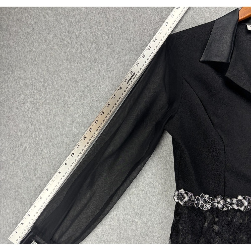Vintage 80's 90's Sheer Black Top Jacket Lace Silver Metallic Goth Glam size 12 - Picture 13 of 15